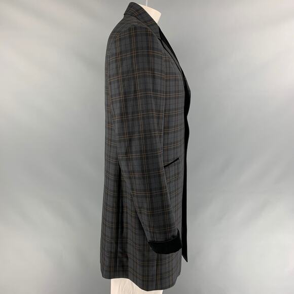 PS by PAUL SMITH Size XL Charcoal Plaid Wool Notch Lapel Coat - Picture 3 of 7